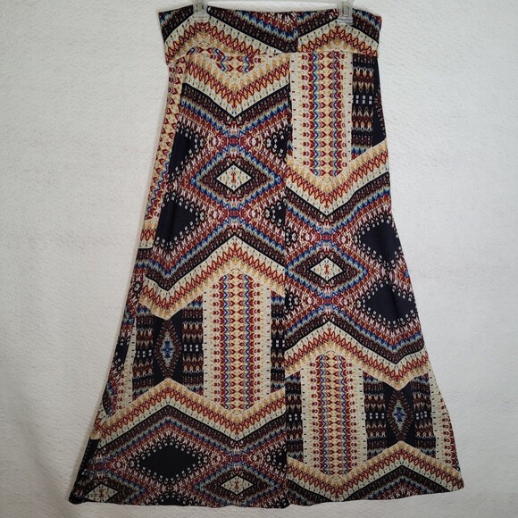 Living Doll Los Angeles Tribal Print Stretch  Maxi Skirt Size XL colorful - Picture 2 of 13